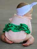 Christmas Tree Smocked Embroidery Stripe Baby Girls Romper