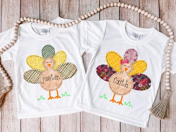 Faux stitch turkey tees- personalized