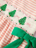 Christmas Tree Smocked Embroidery Stripe Baby Girls Dress