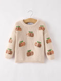 Thanksgiving Pumpkin Sequin Sweater – Beige, Perfect for Fall