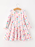 Fall Colorful Ballet Character Girls Long Sleeve Twirl Dress