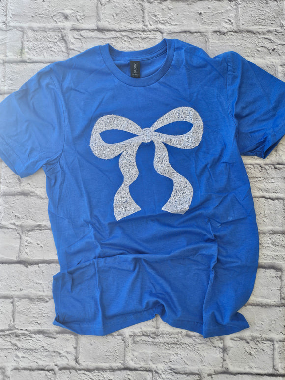 Blue & White Sequin Bow Tee