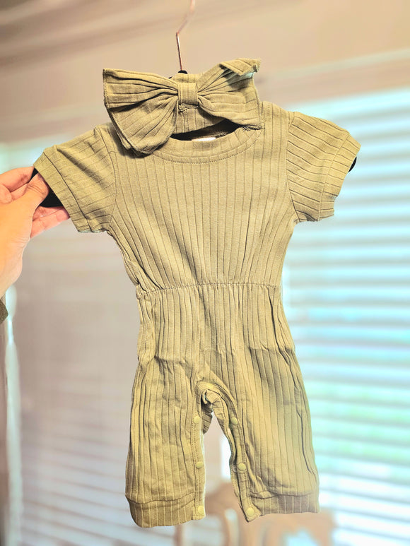Olive ribbed pants romper