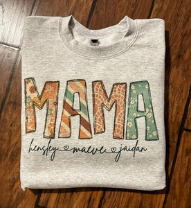 Boho Mama sweatshirt with names