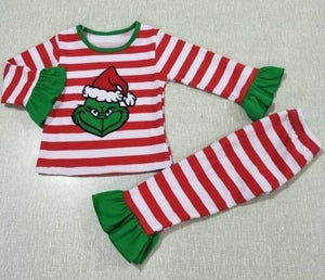 Sibling set grinch face jammies