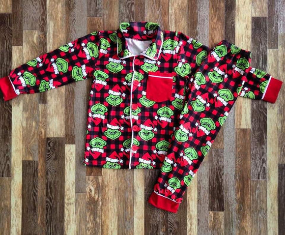 Sibling set plaid grinch jammies