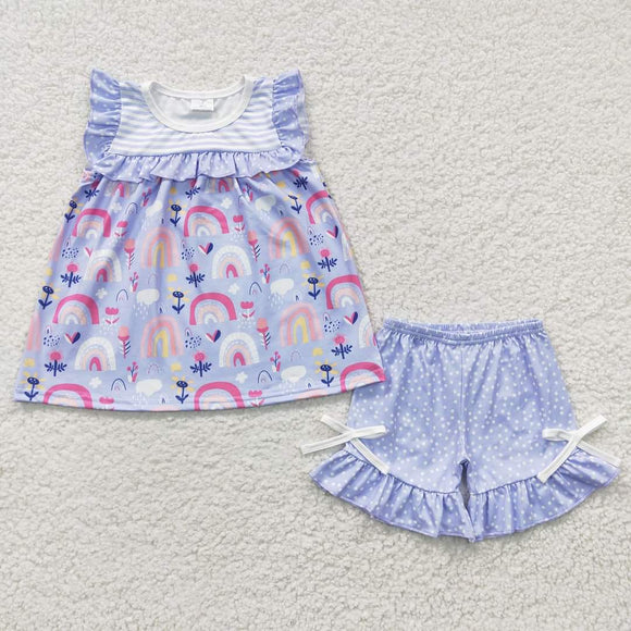 Lavender rainbow shorts set