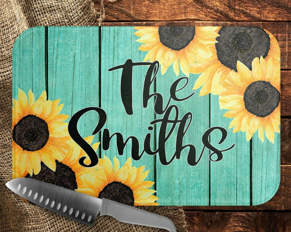 Teal and Sunflowers Cutting Board