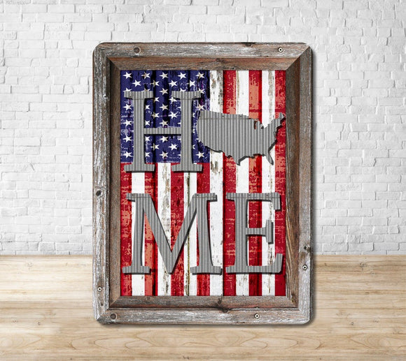 Wooden Framed HOME American Flag